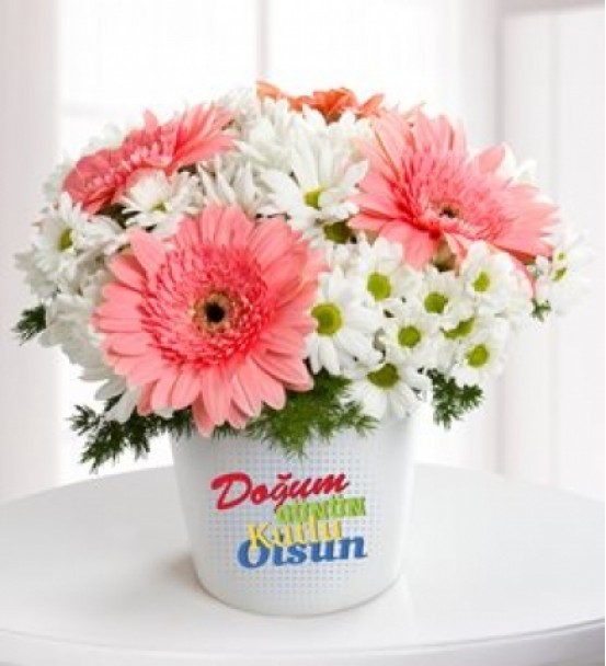 Doğum Günü Tebrikli Gerbera ve Papatya Aranjmanı